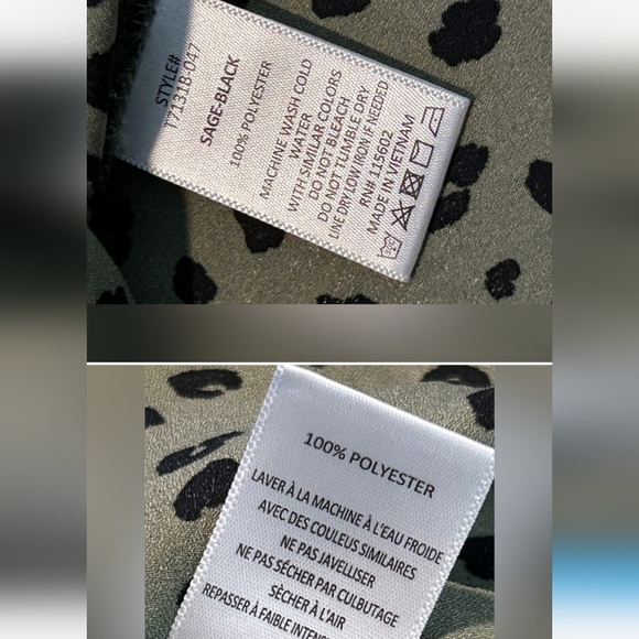 Lush Warren Split Neck Blouse women’s XXL,Green preppy classic leopard print Top - Picture 4 of 4